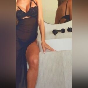 Brand HAH, So Sexy, Sheer Black, Lingerie Slip Dress With Leg Slit, Size Small